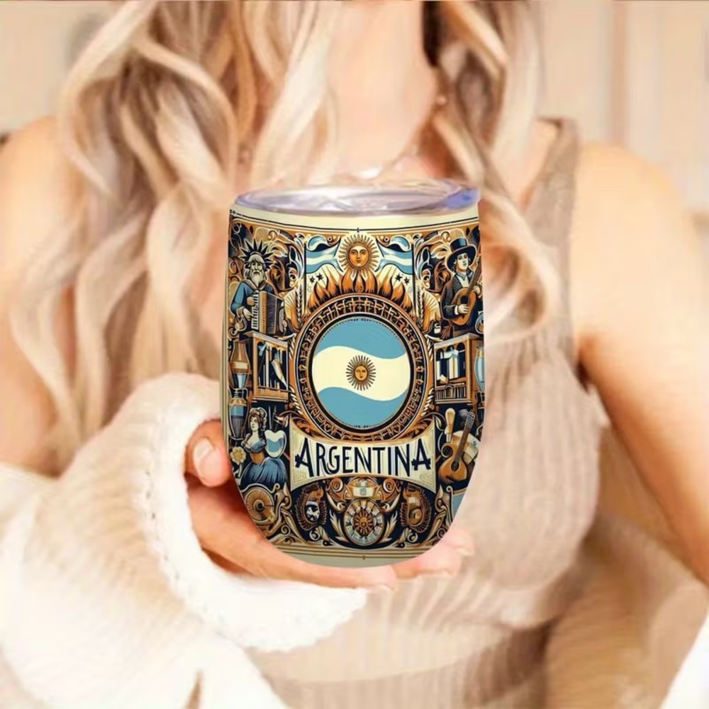 Argentina Themed Stainless Steel Travel Tumbler - White Blue & Gold Design 12oz